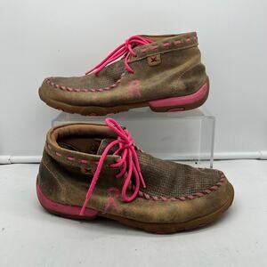 Twisted X Chukka Driving Boots Womens 7 Breast Cancer Mocs Brown Leather Ankle